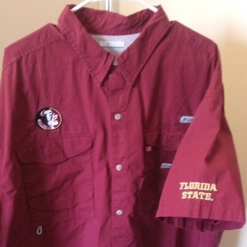 Florida State Men's Maroon Columbia PFG Jacket/Shirt with Embroidered Details